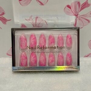 Nail Reformation Press On Nails Pink Marble Almond Shape 30 Count Glue Included